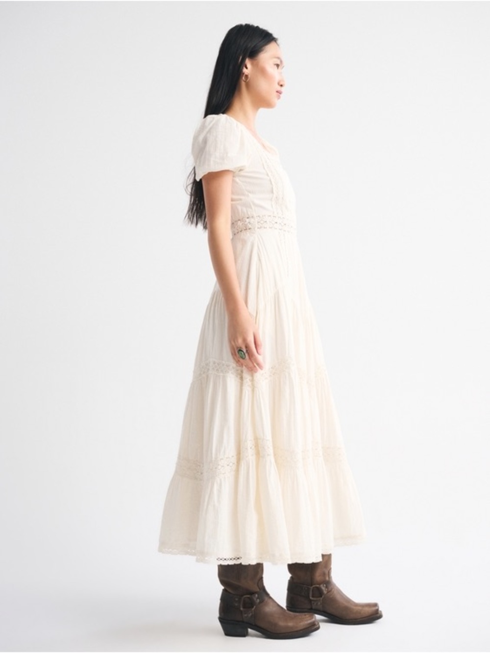 Kemo Sabe x Abercrombie & Fitch Puff Sleeve Lace-Pieced Maxi Dress XS - Picture 4 of 9